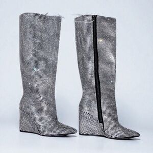 Gianni Bini Gabortwo Rhinestone Tall Wedge Boots Size 8 M New with Defects